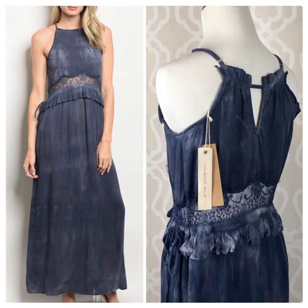 Bohemian Mineral Washed Tie Dye & Lace Maxi Dress - Picture 7 of 8